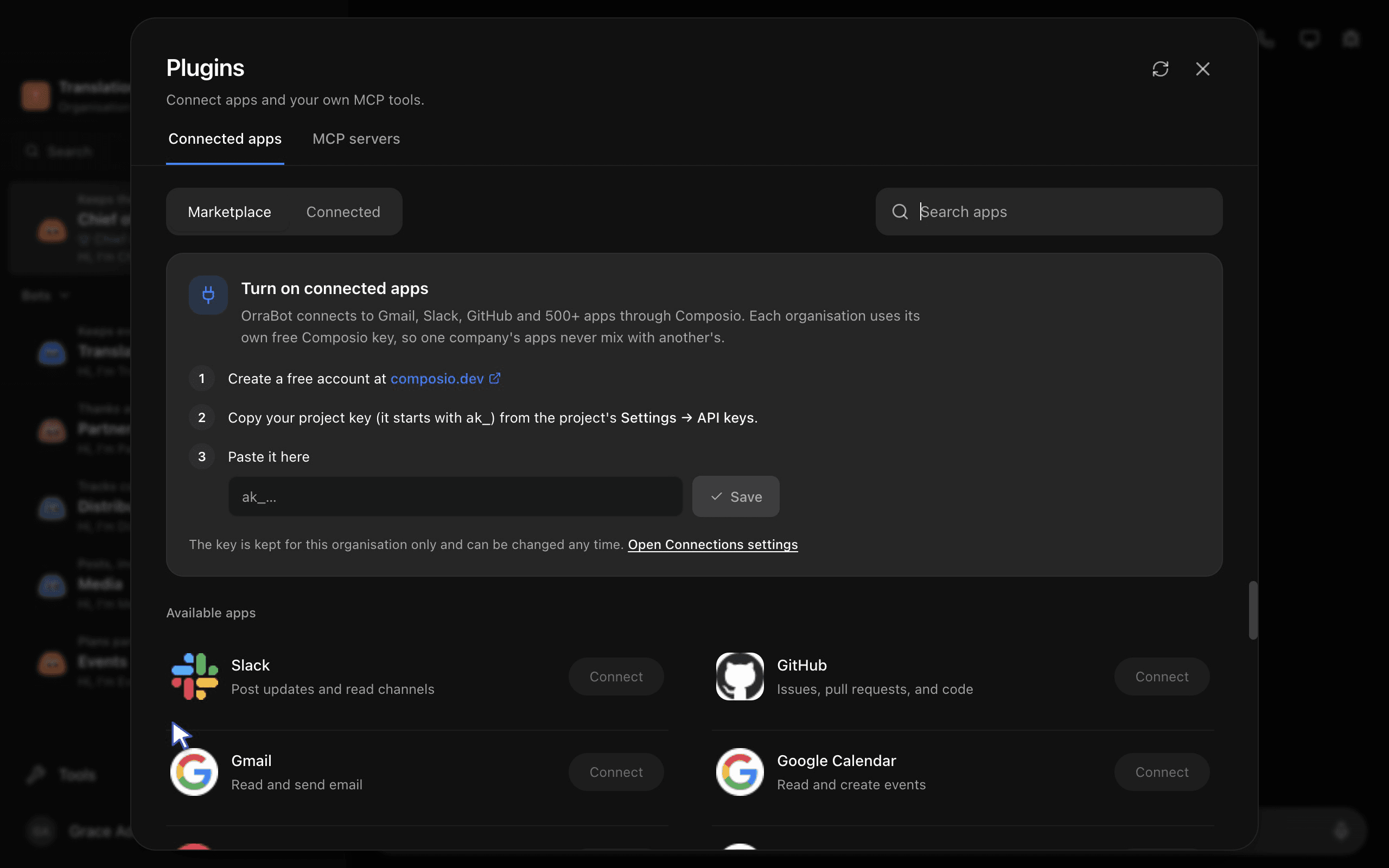 500+ connected apps in OrraBot
